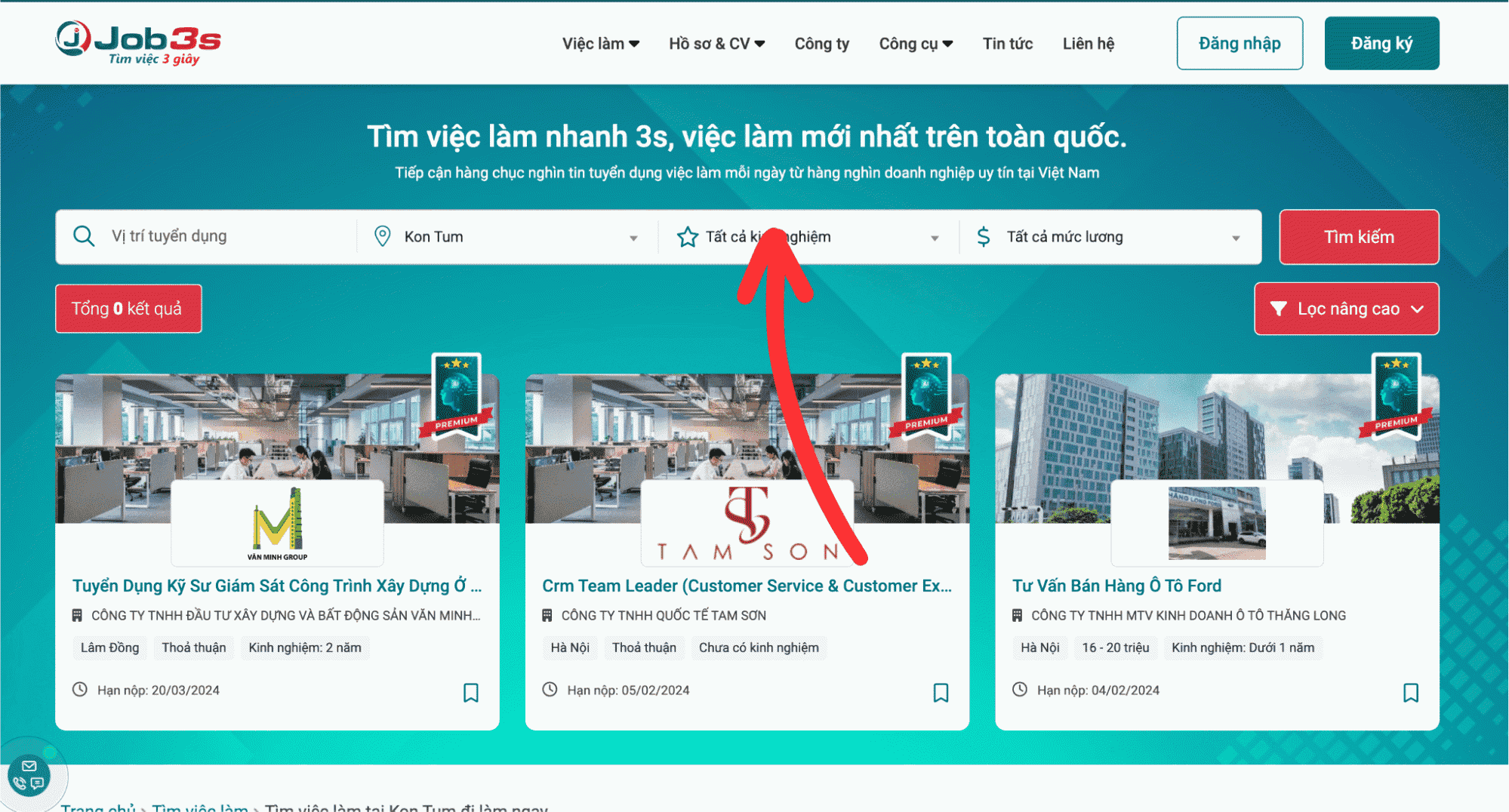 Lựa chọn tại “Tất cả kinh nghiệm”