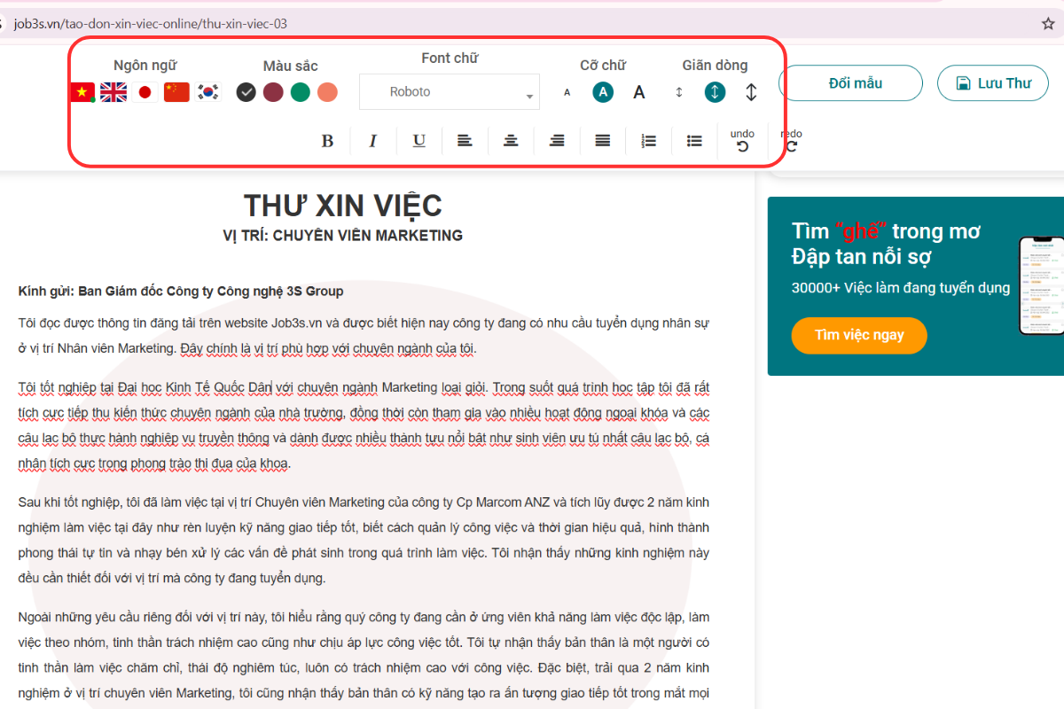 Tùy vào mỗi công ty, ứng viên có thể lựa chọn mẫu đơn xin việc theo ngôn ngữ thích hợp
